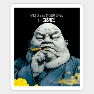 Puff Sumo: Peace of Mind Brought to you by Cigars on a dark (Knocked out) background Magnet